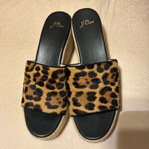 JCrew women’s real fur calf hair upper leather lining platform sandals sz8.5